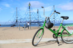 Green bicycle at the Nallikari beach.