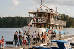 Aino-laiva kotisatamassaan Ristiinassa. Aino ship in its home port in Ristiina.