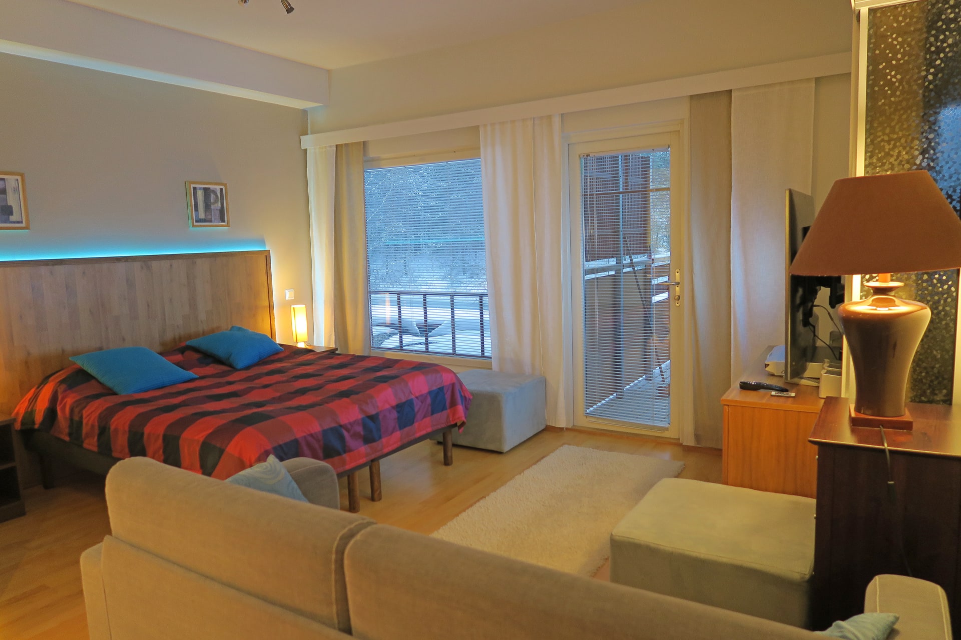 Bed in a studio apartment