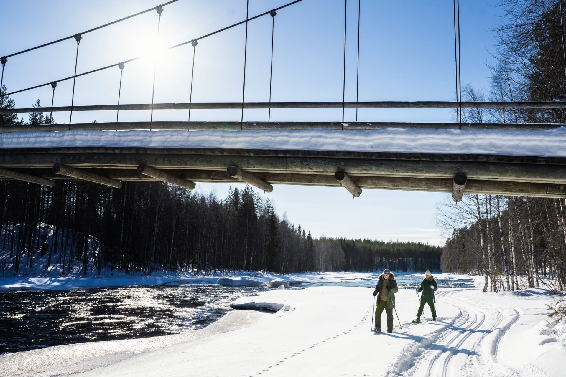 Snowshoeing on a lake