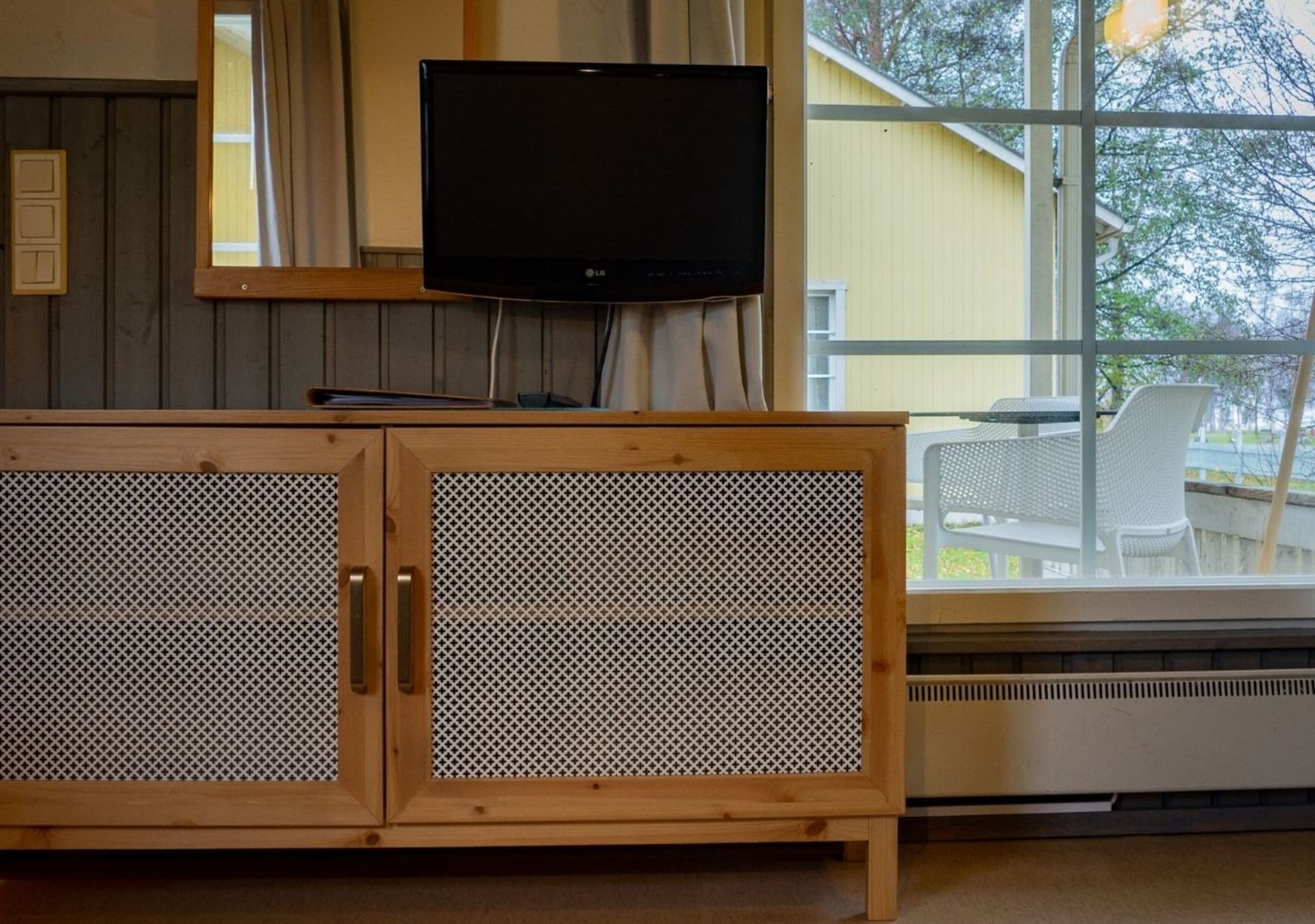 Cottages have a tv and storage space.