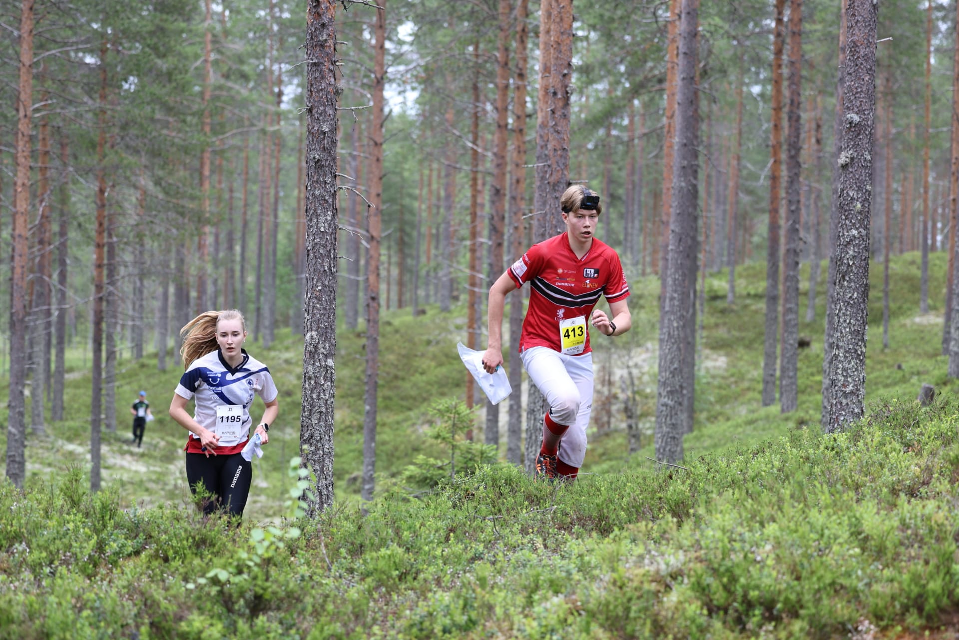 Orienteers running in the terrain of Kainuu O Week