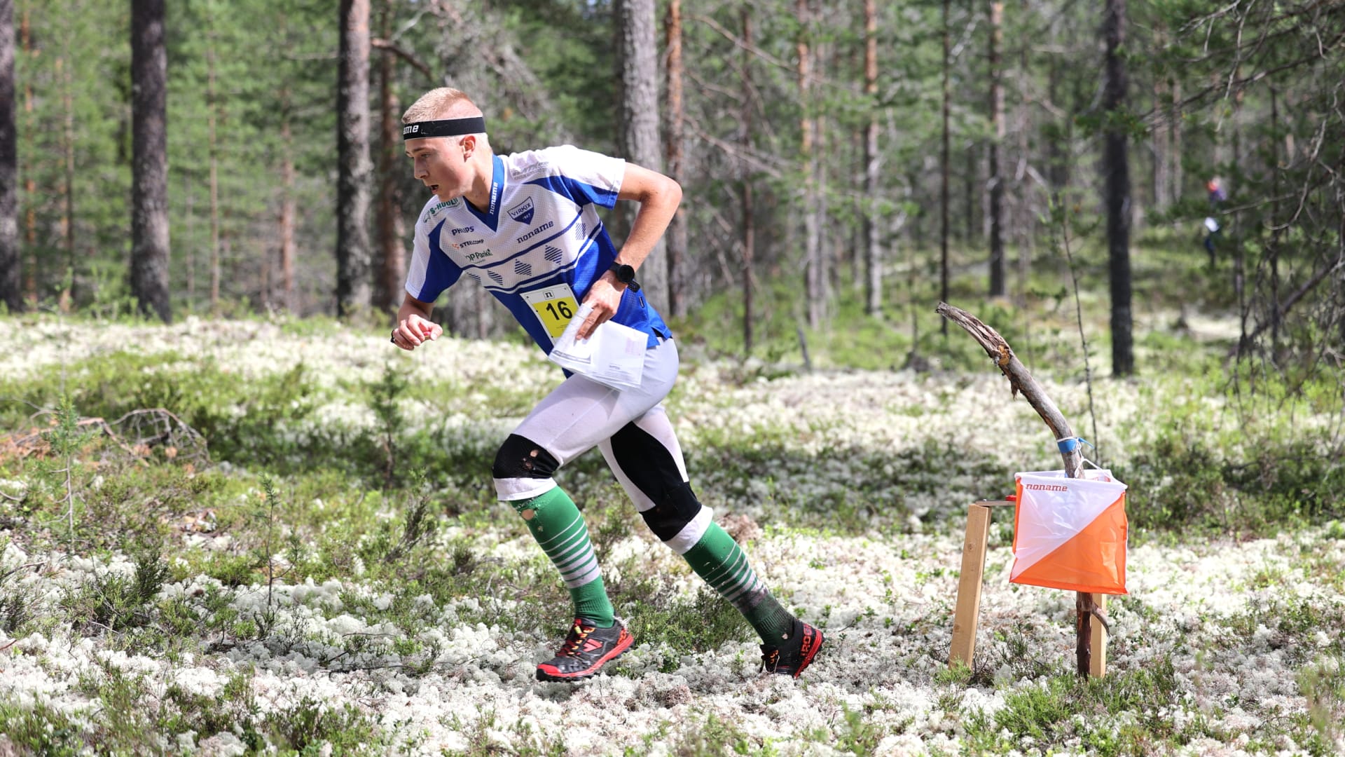 Orienteer has punched control point in the terrain of Kainuu O Week
