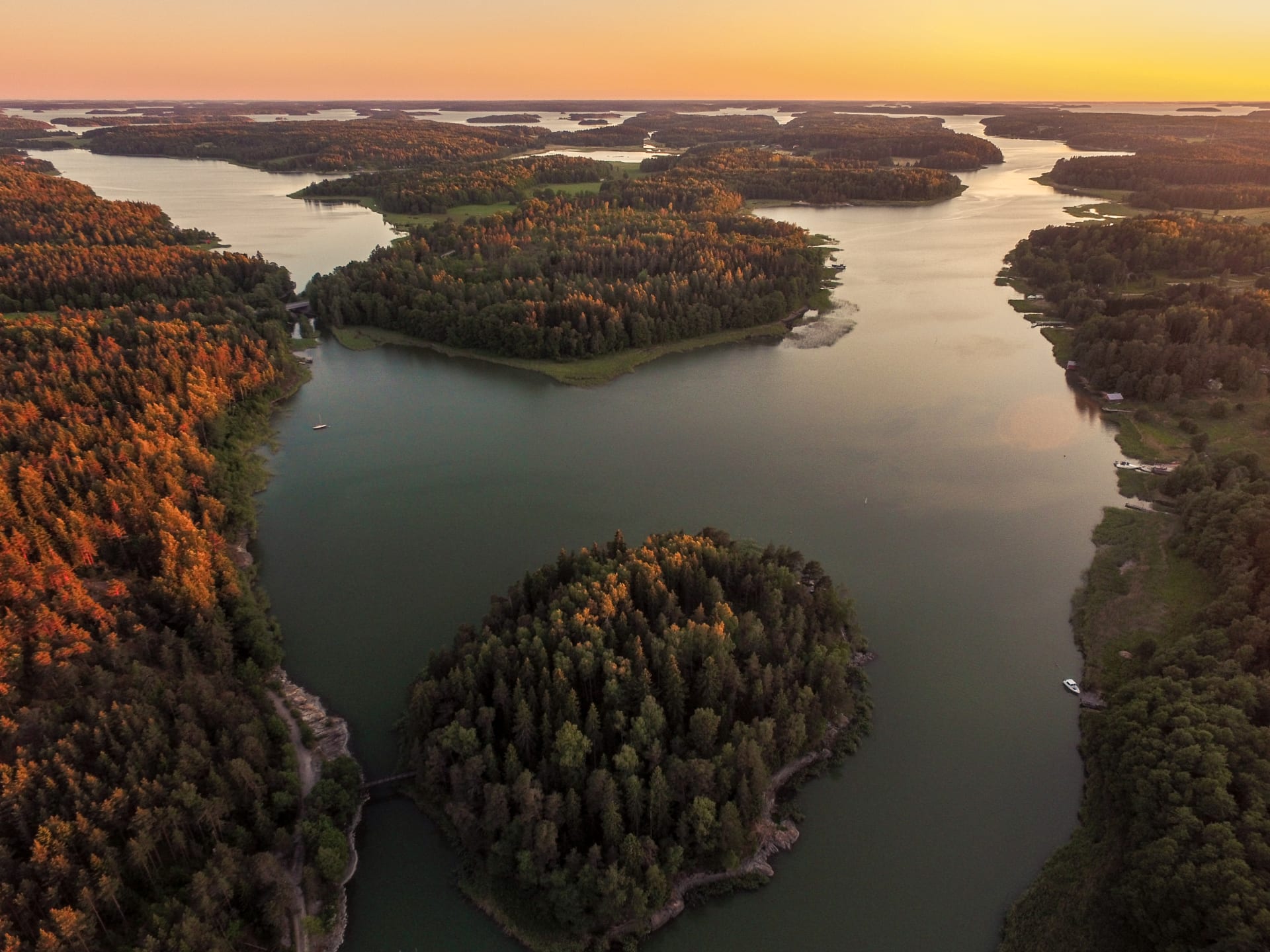 Sunset in Archipelago Trail, islands and sea in the summertime.