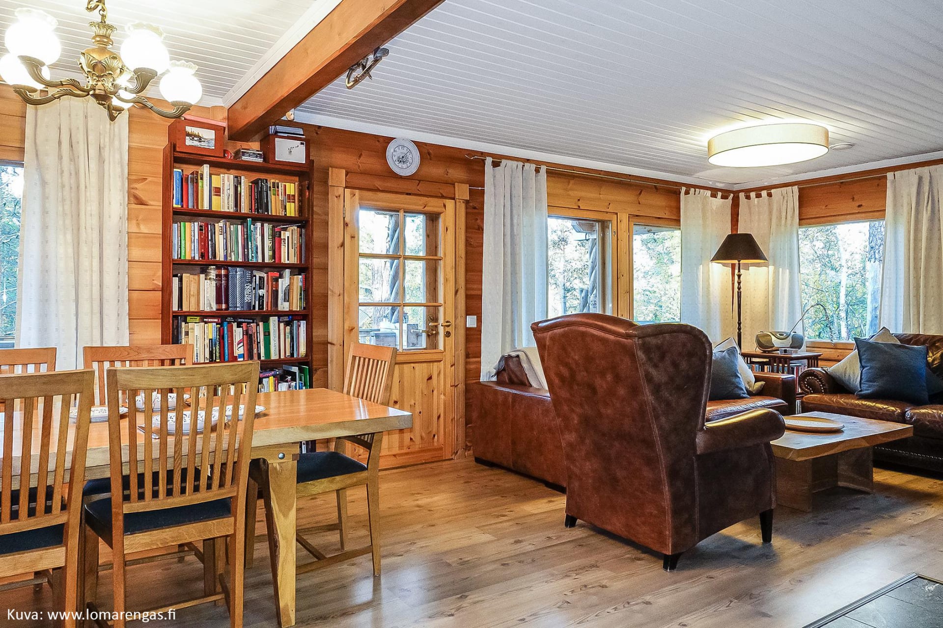 The cosy living area in the wilderness cabin.