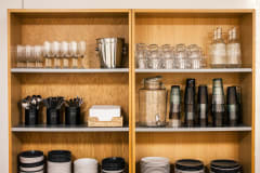 Dishware for 40 people.