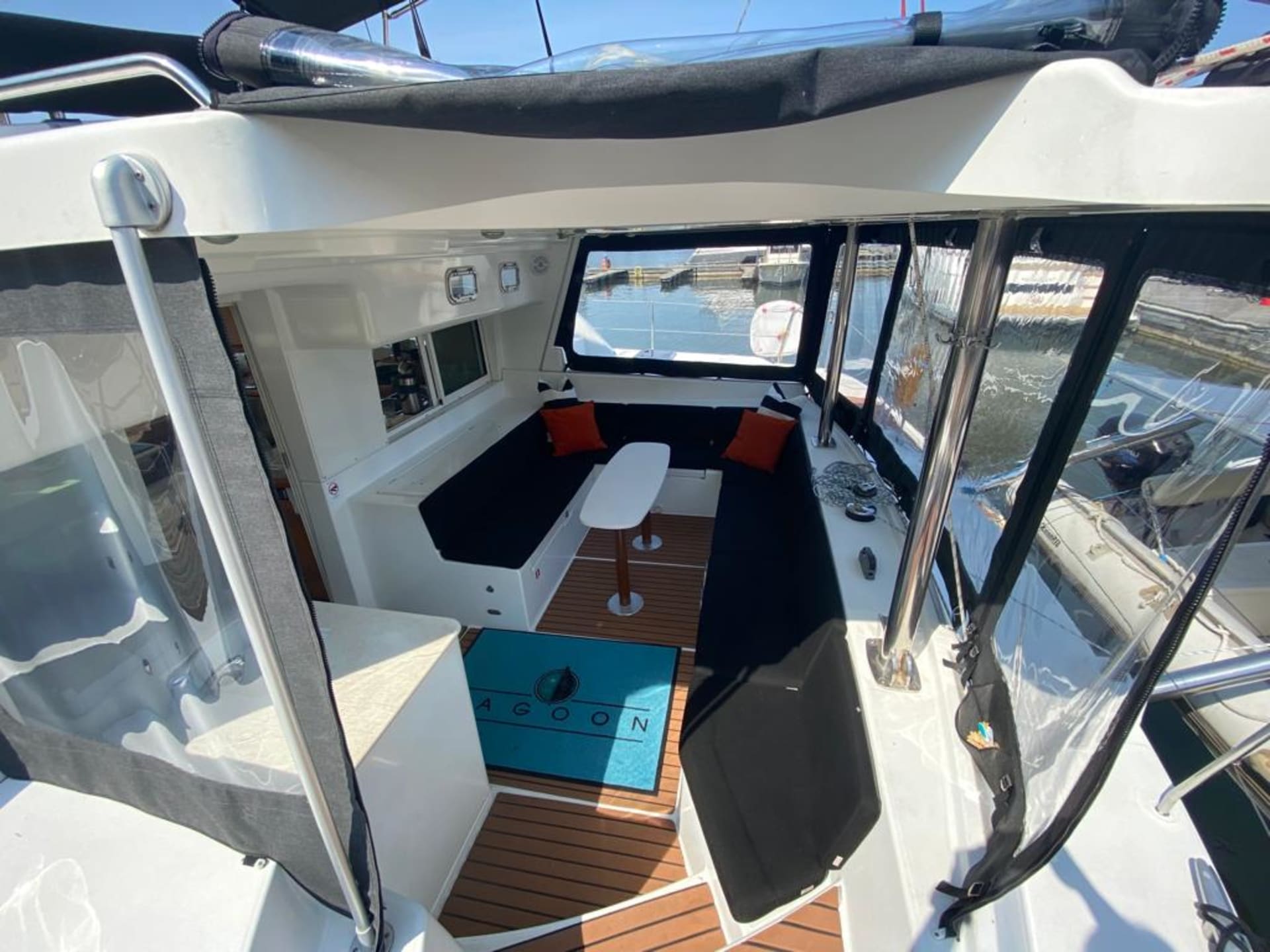 Aquablue catamaran aft deck