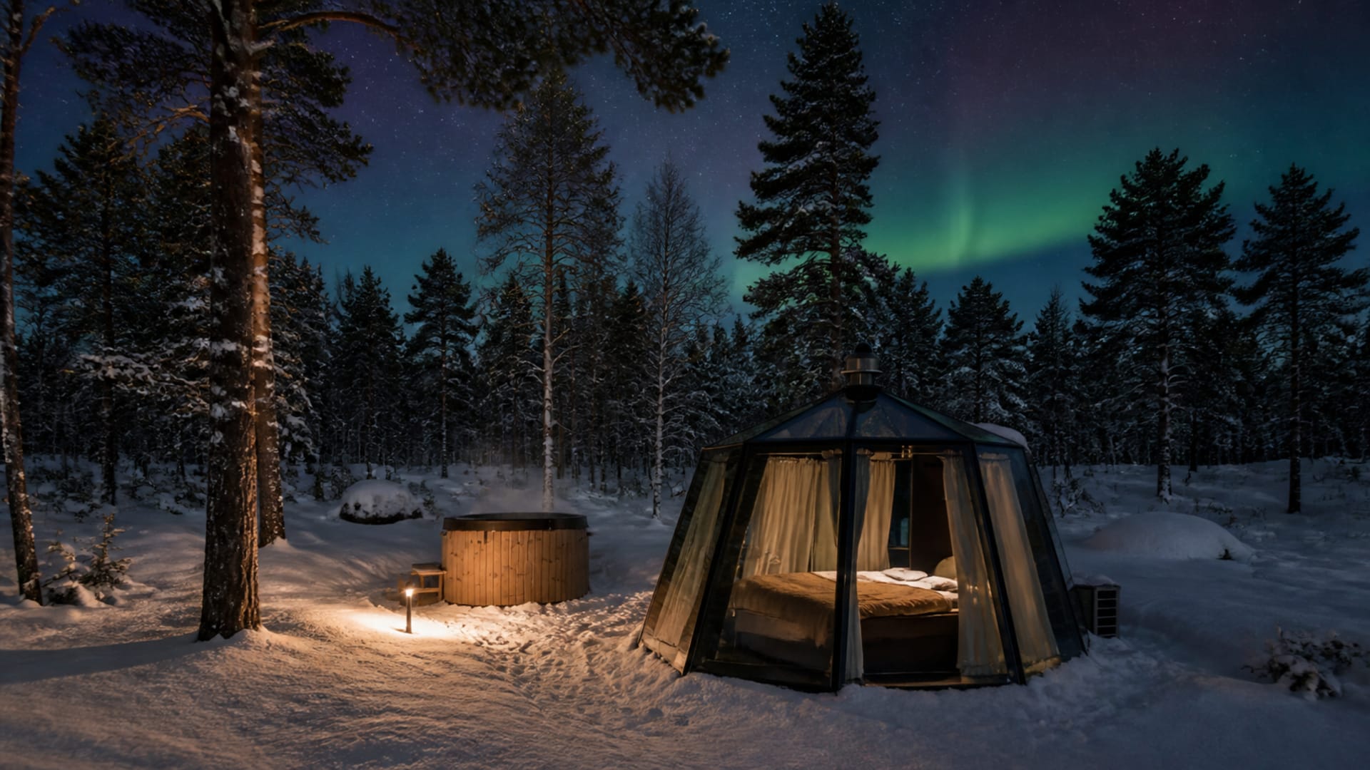 Aurora Hut Iglu revontulien alla