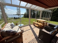 Own yard, strand and boat.