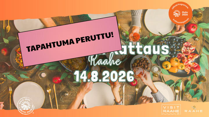 Kesäillan kattaus Raahe graafinen ilme ja teksti TAPAHTUMA PERUTTU.