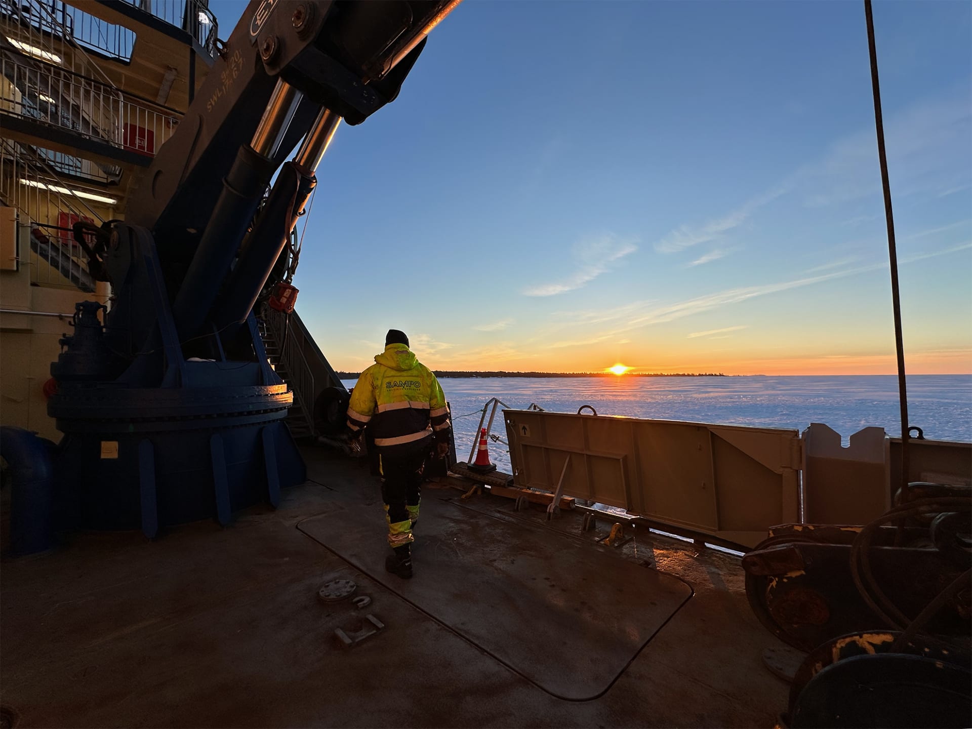 View to the frozen sea from icebreaker Arktis Kemi