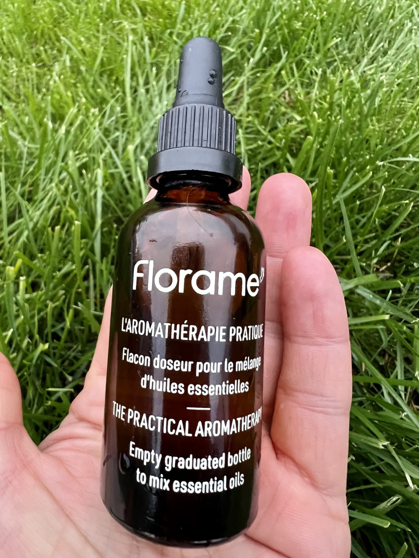 Aromatherapeutic oil in bottle