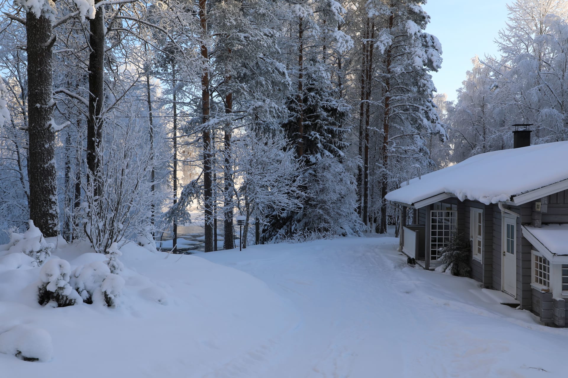 Hiisi Rapids rush down next to Hiisi Lodge.