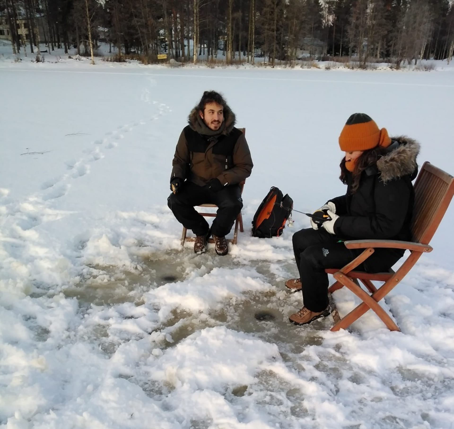 Guided ice fishing trip at lake Ranuanjärvi in Finnish Lapland