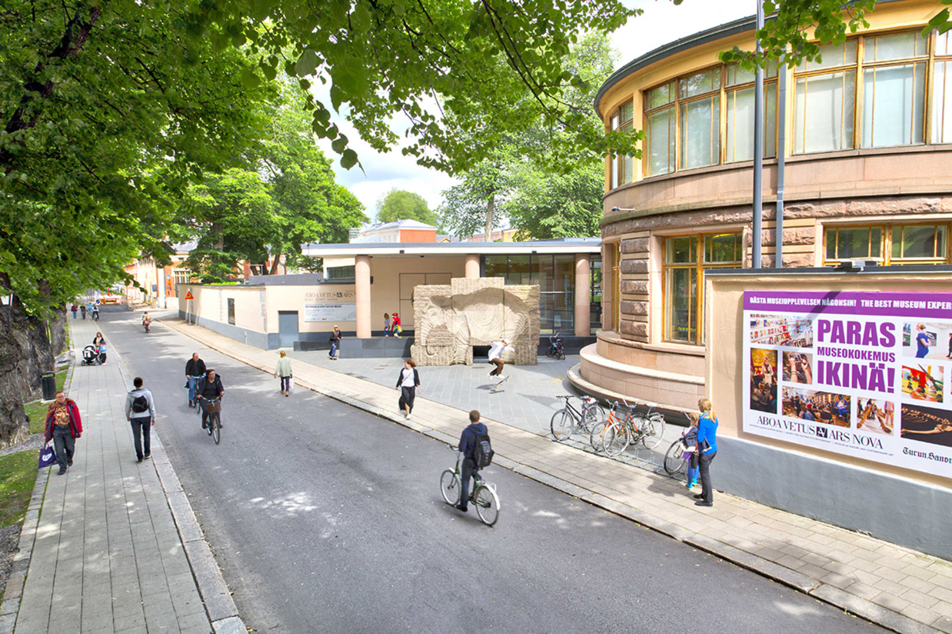 The imposing building of Aboa Vetus Ars Nova Museum is called the Rettig Palace.  The sculpture Elephant Square (2011) by artist Hanna Vihriälä is a charming landmark in front of the museum. The imposing building of Aboa Vetus Ars Nova Museum is called the Rettig Palace.  The sculpture Elephant Square (2011) by artist Hanna Vihriälä is a charming landmark in front of the museum.
