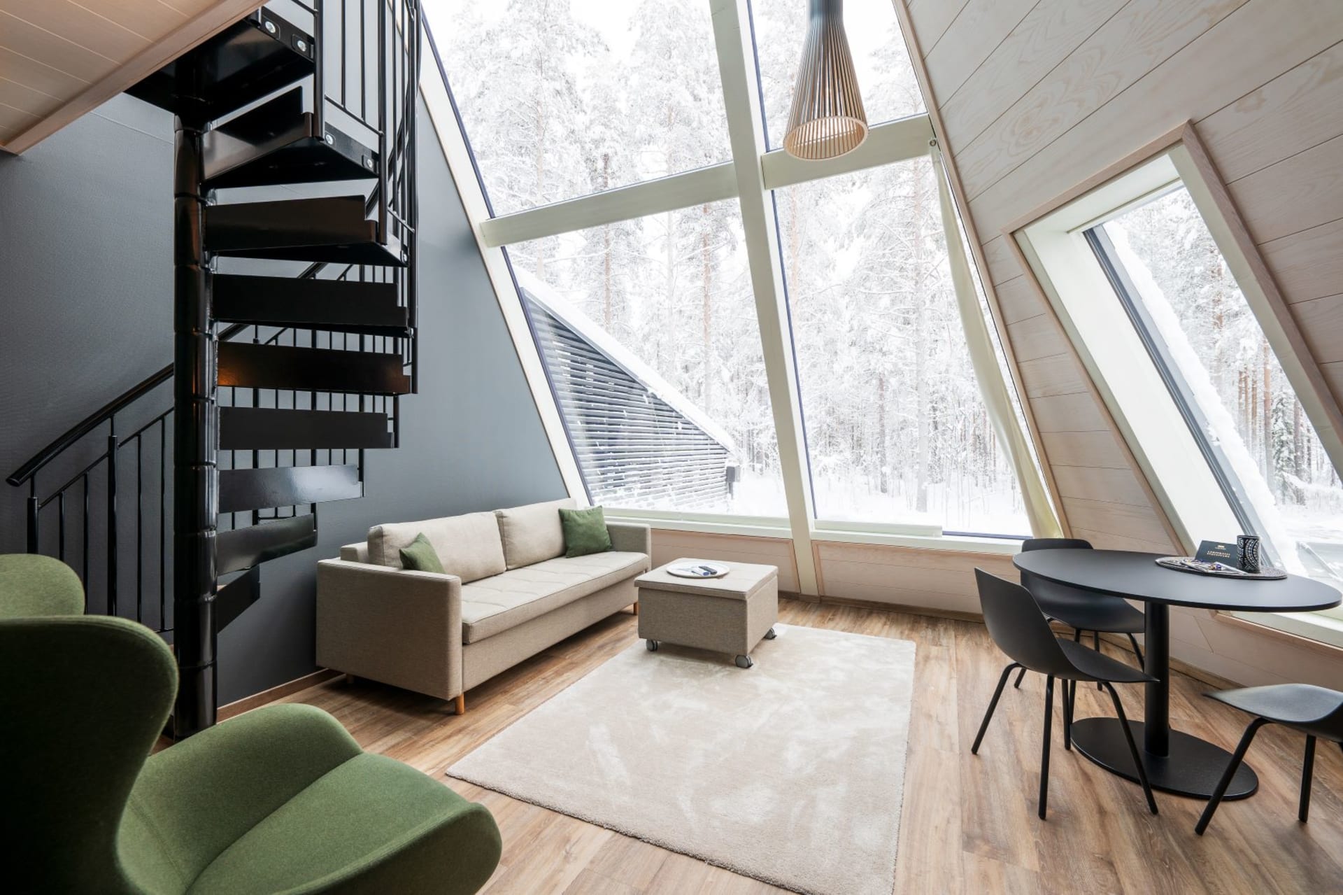 The apartment interiors are decorated with Lappish handicrafts and Scandinavian design brands