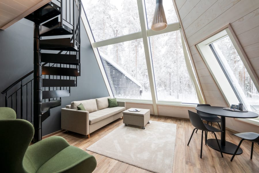 The apartment interiors are decorated with Lappish handicrafts and Scandinavian design brands