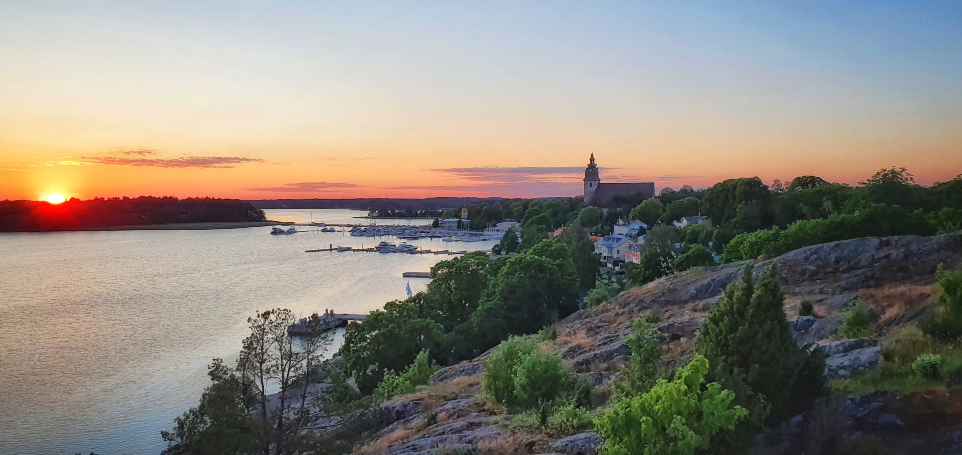 Naantali old town and church sunset at Kuparivuori hill