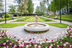 A park with a fountain
