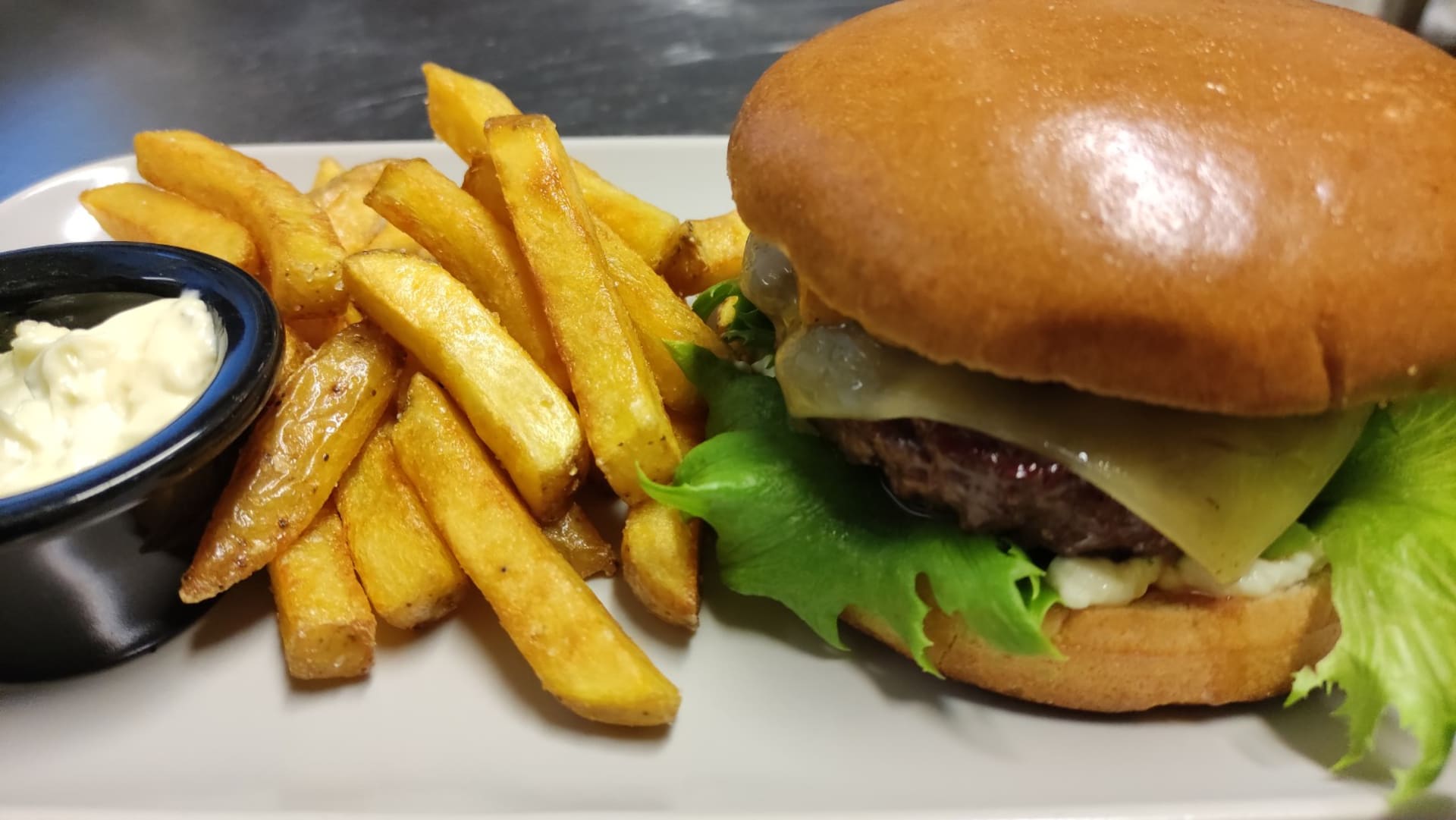 Burger and country fries