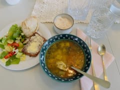 Lunch includes drink, bread, side salad and dessert