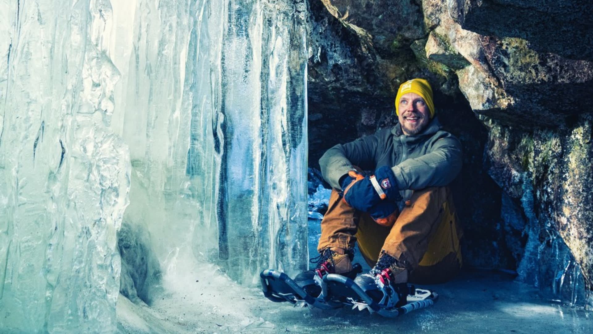 Snowshoeing in frozen nature