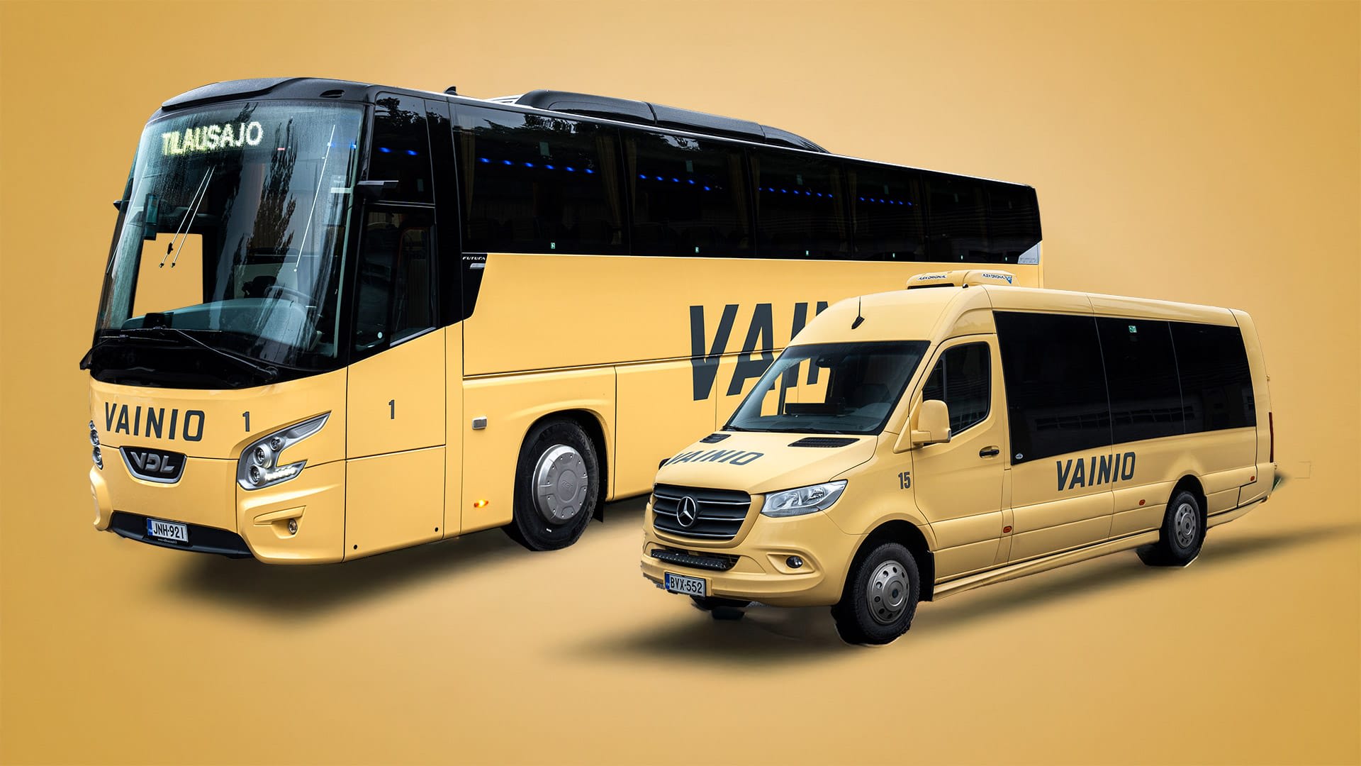 two yellow busses on yellow background