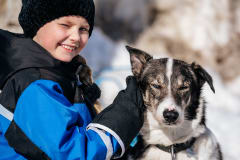 Petting and meeting the huskies in Apukka Resort.