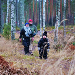 A family hiking in autumn