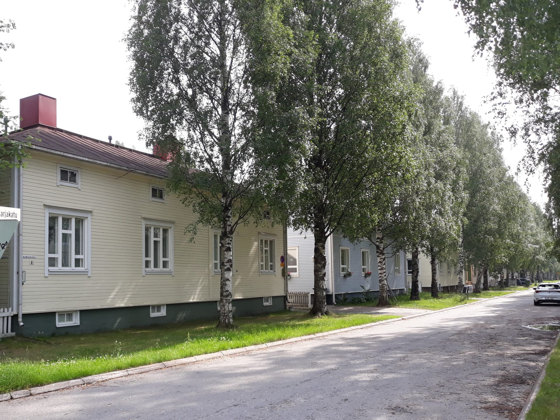 Row of pastel colored houses in Raksila.