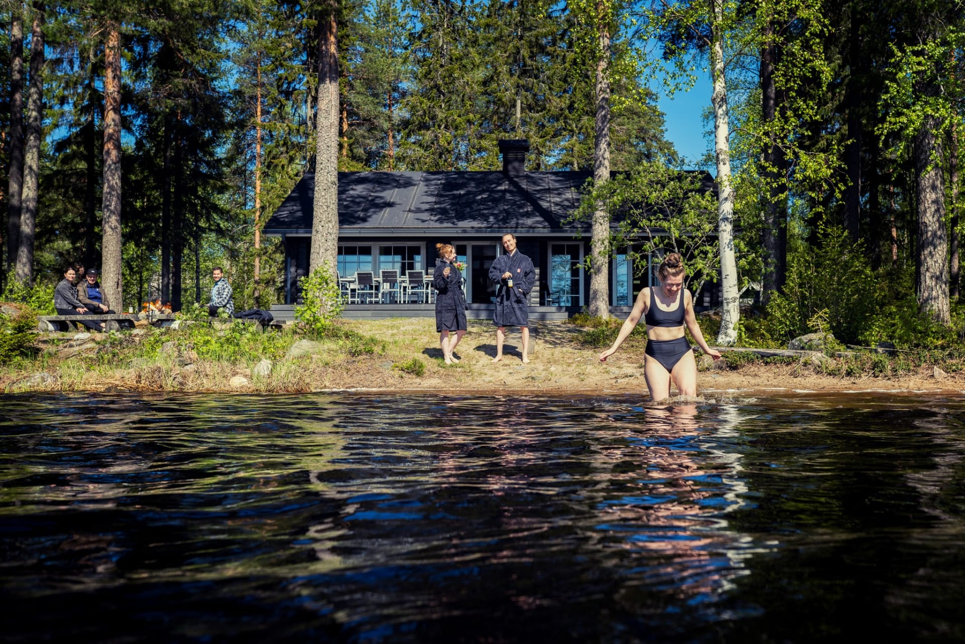 Beach at the lakeside sauna