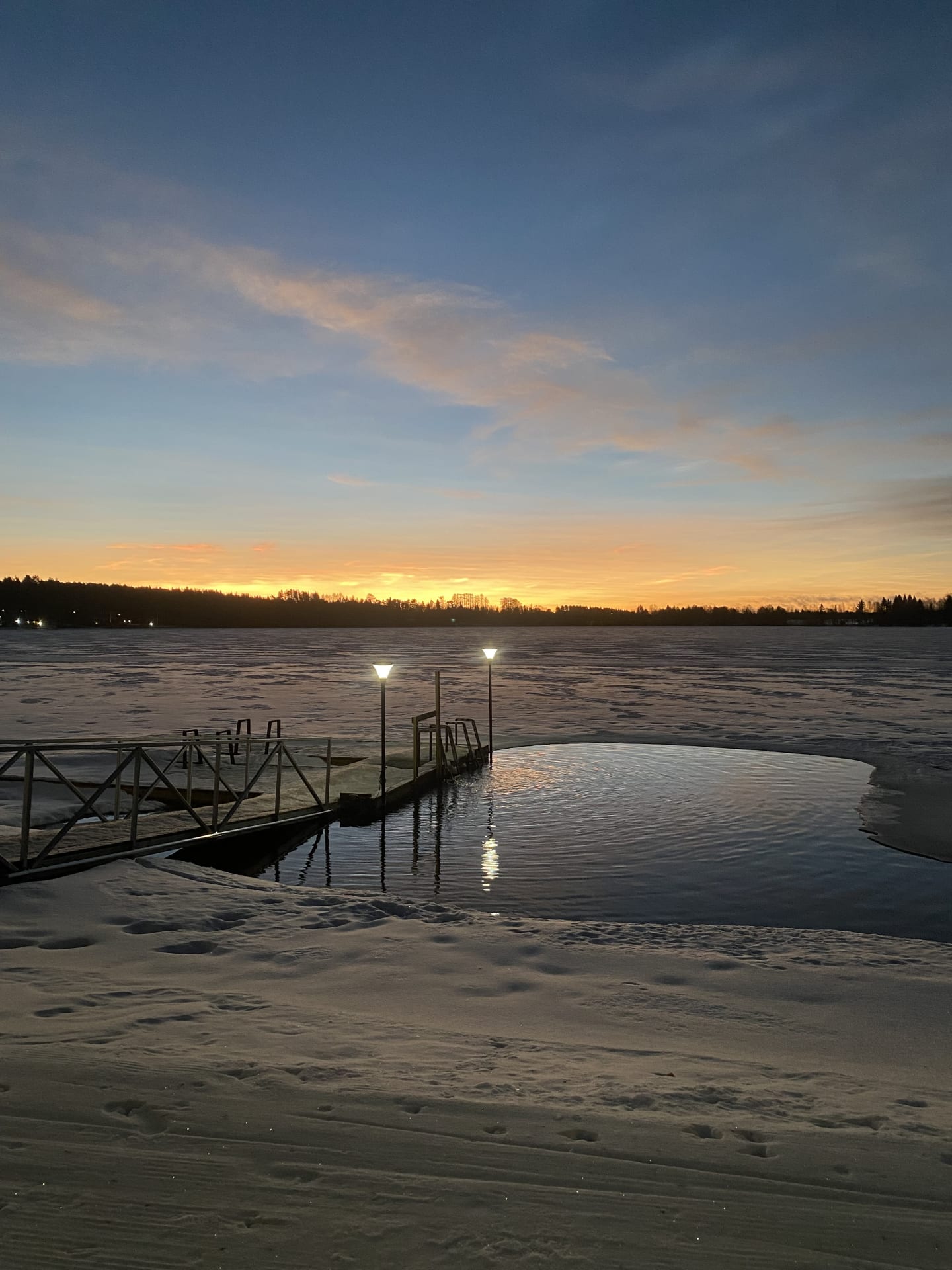 Ice Swimming and sunrise