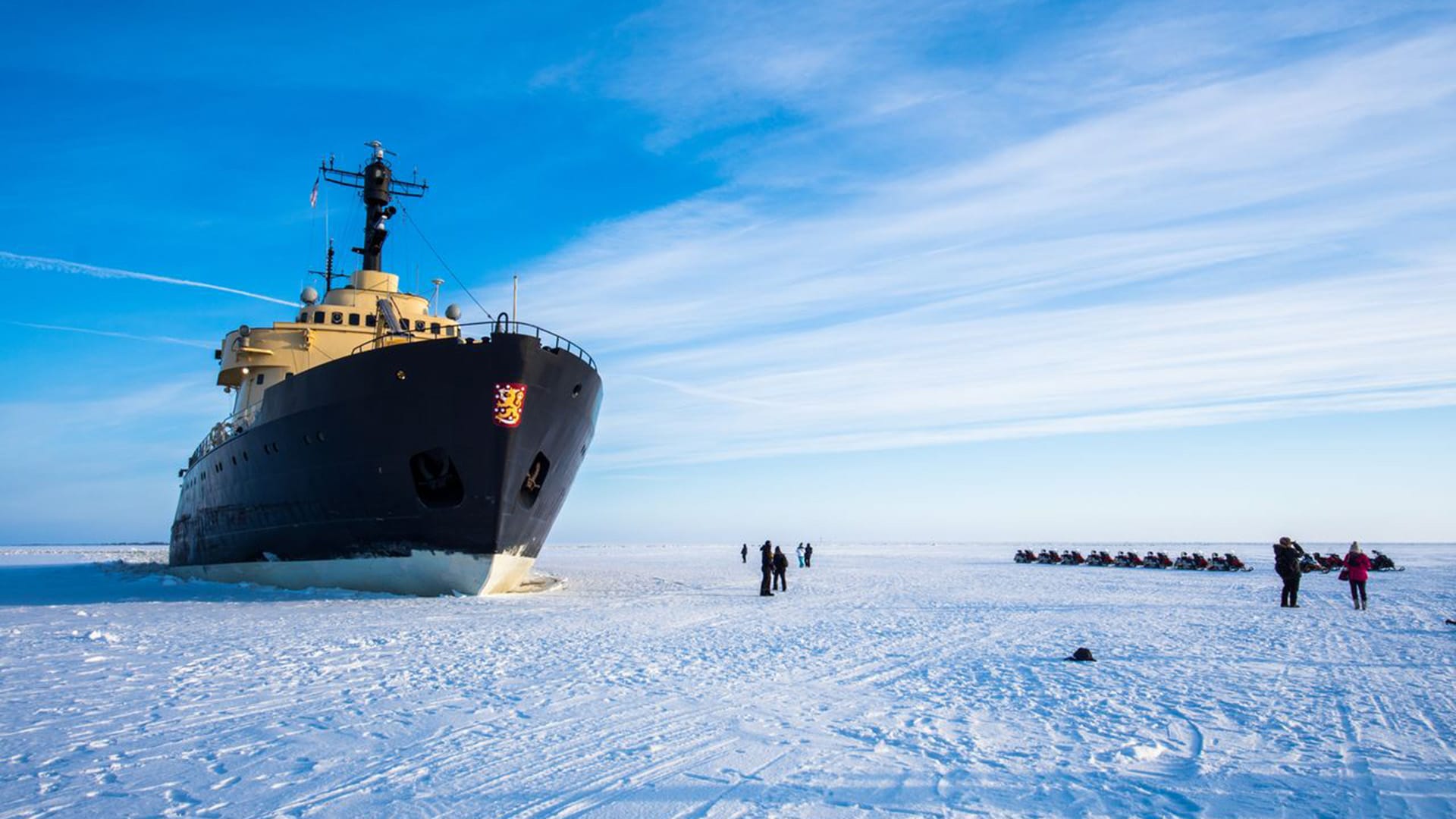 Icebreaker Sampo & snowmobiles