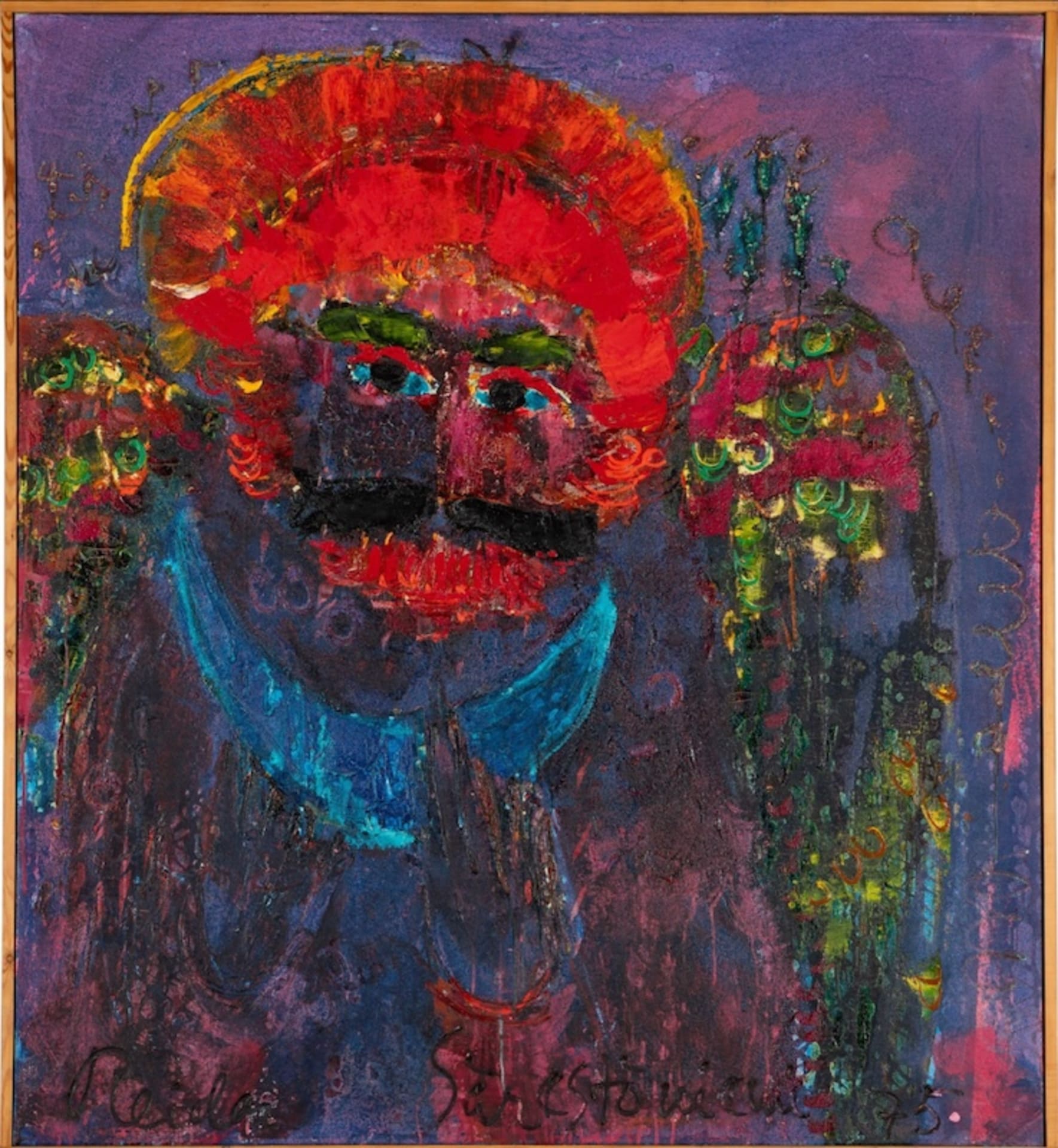 Kuva: Reidar Särestöniemi, Gufitar-äijä katsoi suoraan sieluuni, 1975. Öljy ja tempera. Yksityiskokoelma. 