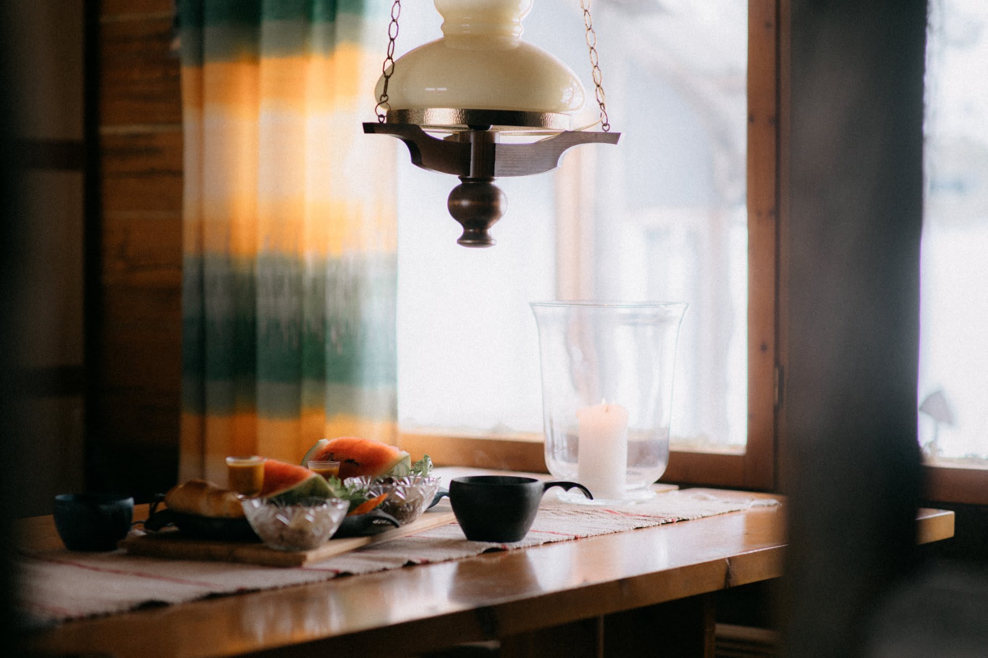 Having soup at Soma HideOut wilderness cabin