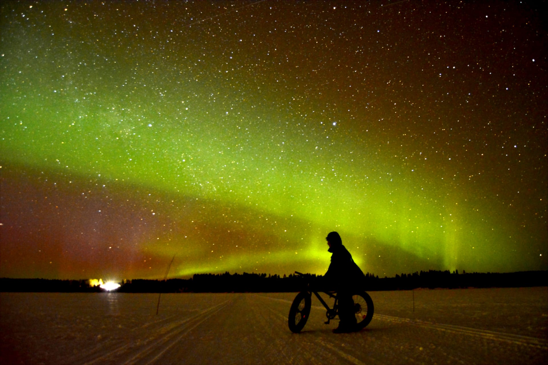 Fatbiking Under Northern Lights