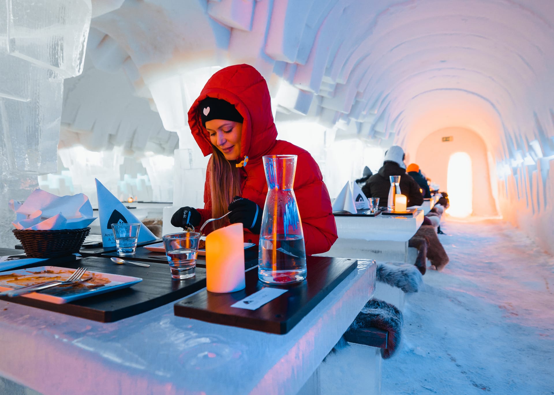 A girl eating at the Ice Restaurant