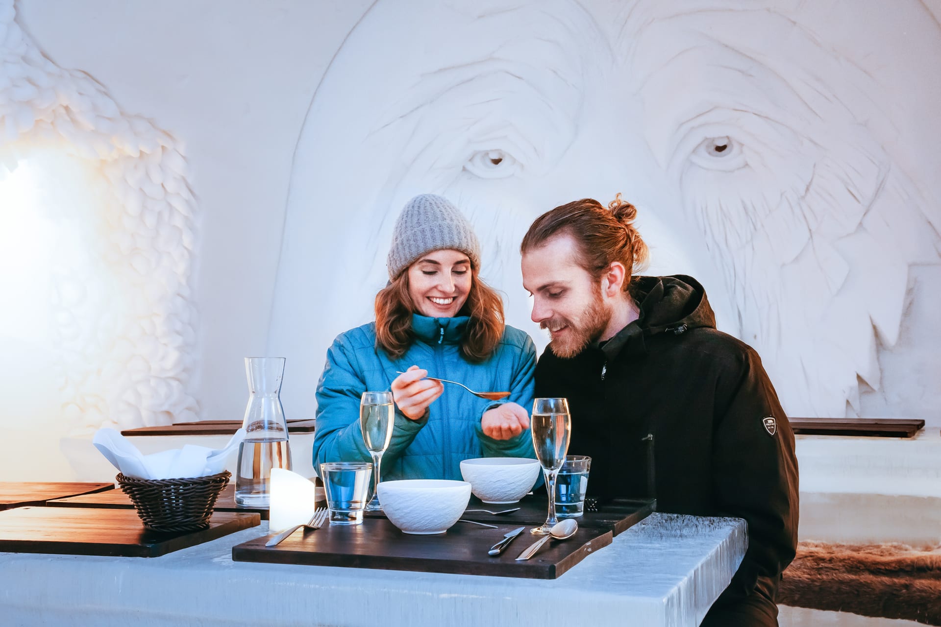 a couple eating at the Ice Restaurant