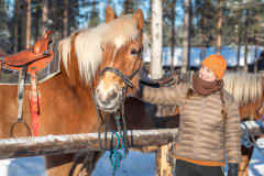 Charming snowy horseback ride offered by Steps on the Snow in Levi Lapland