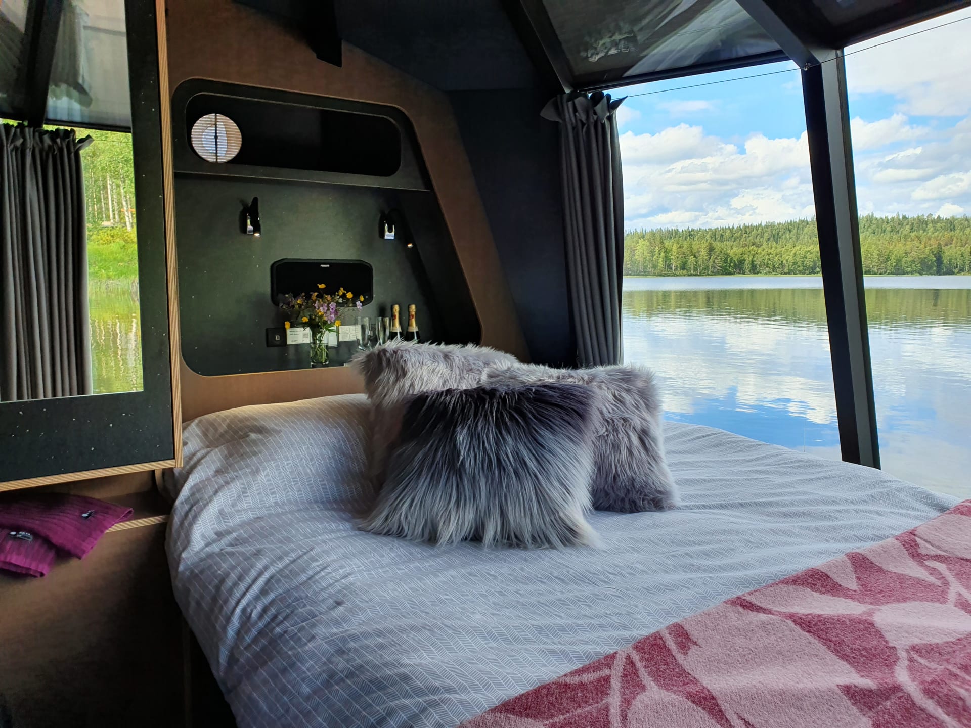 Inside the floating AuroraHut accommodation