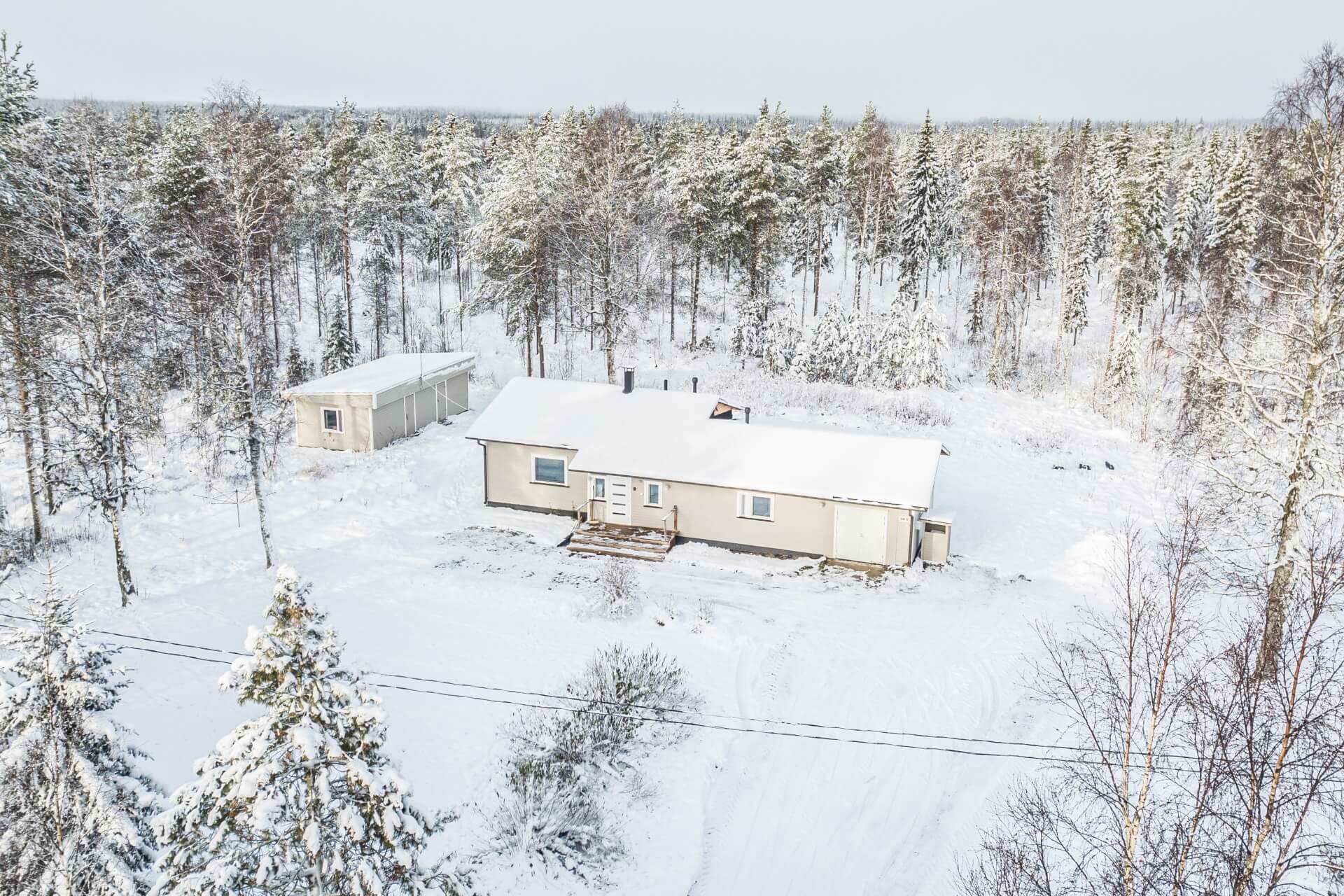 Aerial view of Haistila and the surrounding area in winter