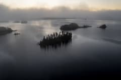 Lake Päijänne on a foggy morning.