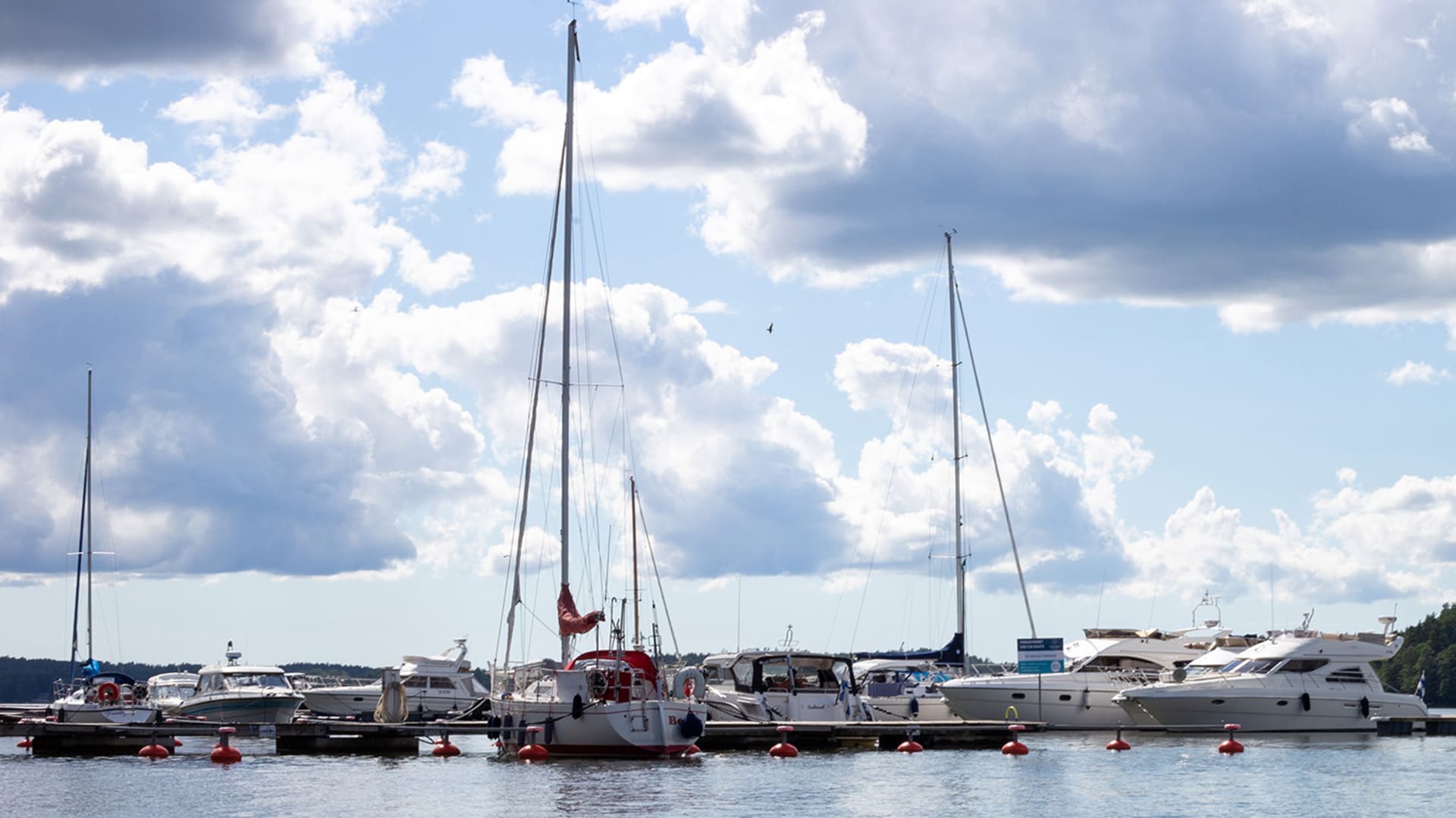 Safe harbour with sailing and motor boats.
