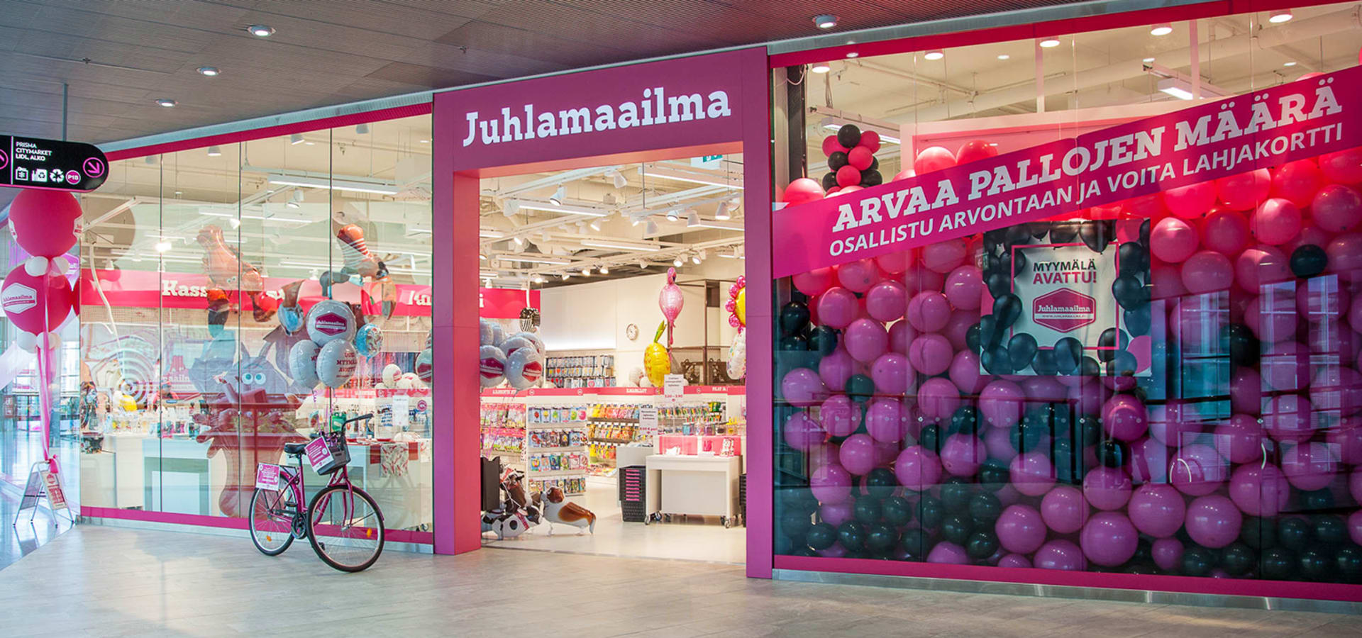 Juhlamaailma - kaikkea juhliin ja arkea nostattamaan. Synttäreille, teema- ja kalenterijuhliin kattaus- ja leivontatuotteet, ilmapallot, koristeet, naamiaisasut ja maskeeraus.