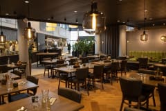 View of hotel restaurant Kvarter5 with lobby area