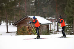 Skiers in Virpiniemi ski track.