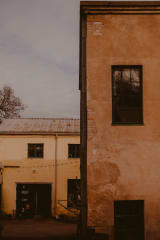 Old ironwork building at autumn.