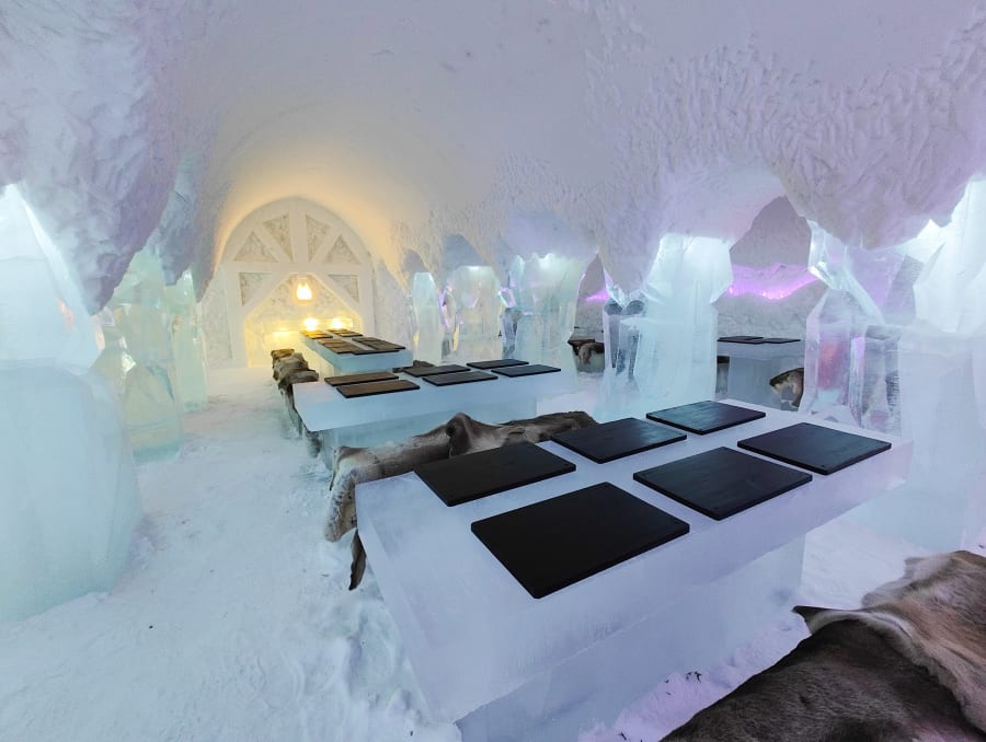 Ice Restaurant in Arctic SnowHotel in Rovaniemi, Lapland, Finland