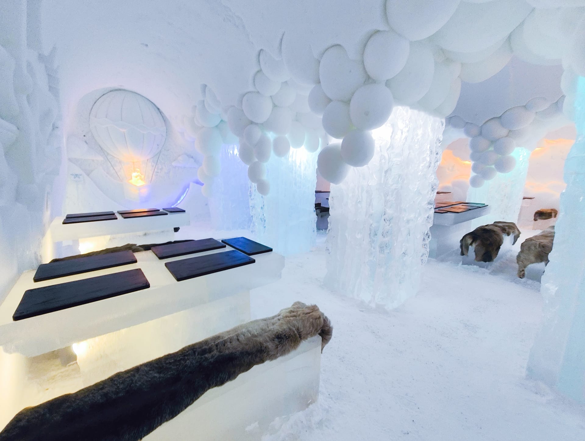 Ice Restaurant in Arctic SnowHotel in Rovaniemi, Lapland, Finland