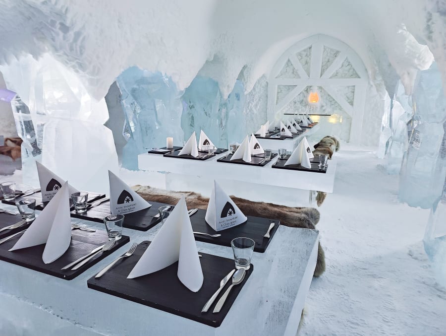 Ice Restaurant in Arctic SnowHotel in Rovaniemi, Lapland, Finland